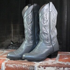 Vintage Grey Leather Cowboy Boots